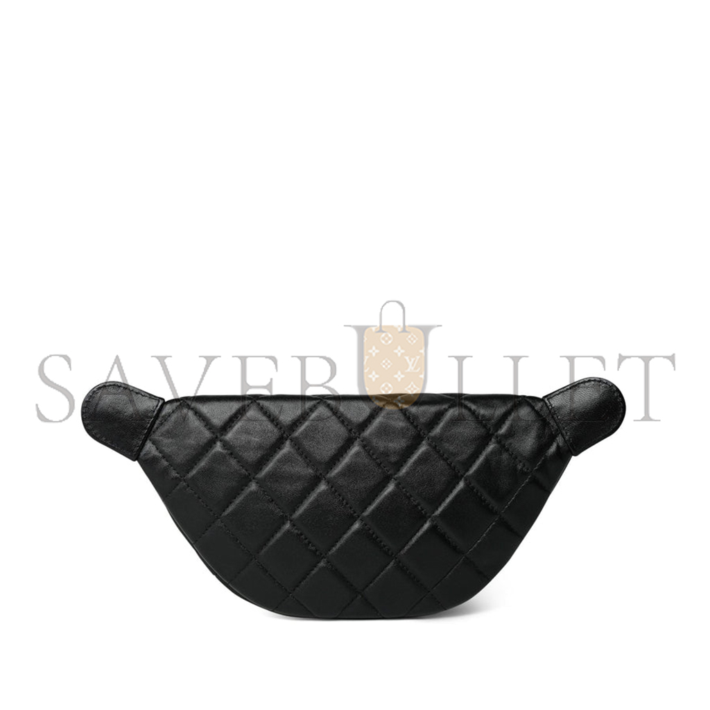 Ch*el 24a black lambskin quilted waist bag bumbag enamel cc chain aged gold hardware as4113 (27*13cm)
